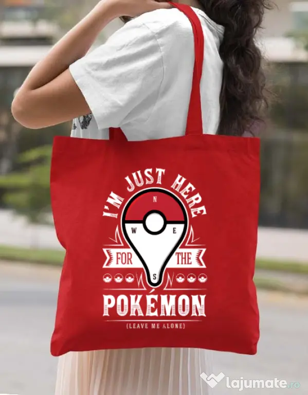 Sacosa din panza Here for the Pokemon Rosu