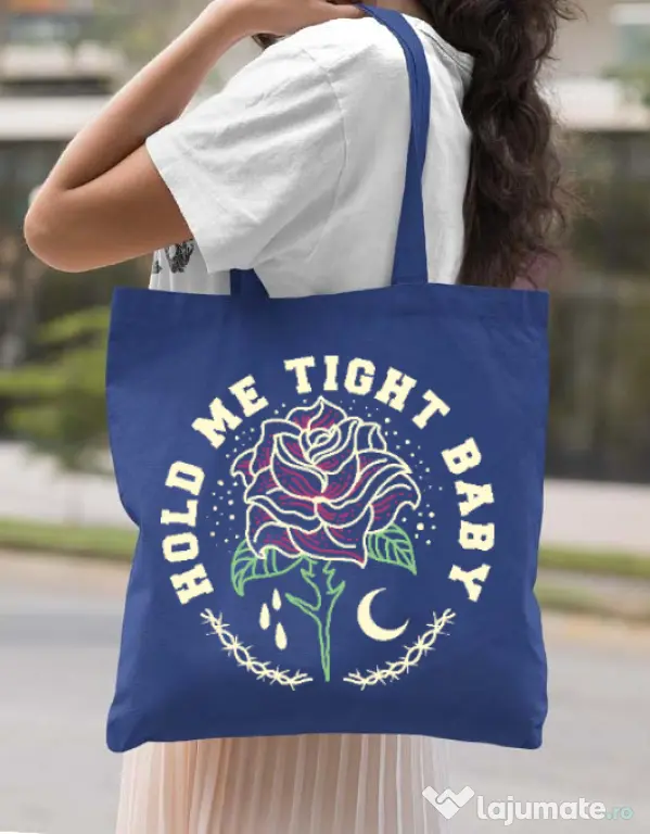 Sacosa din panza Hold me tight Albastru regal