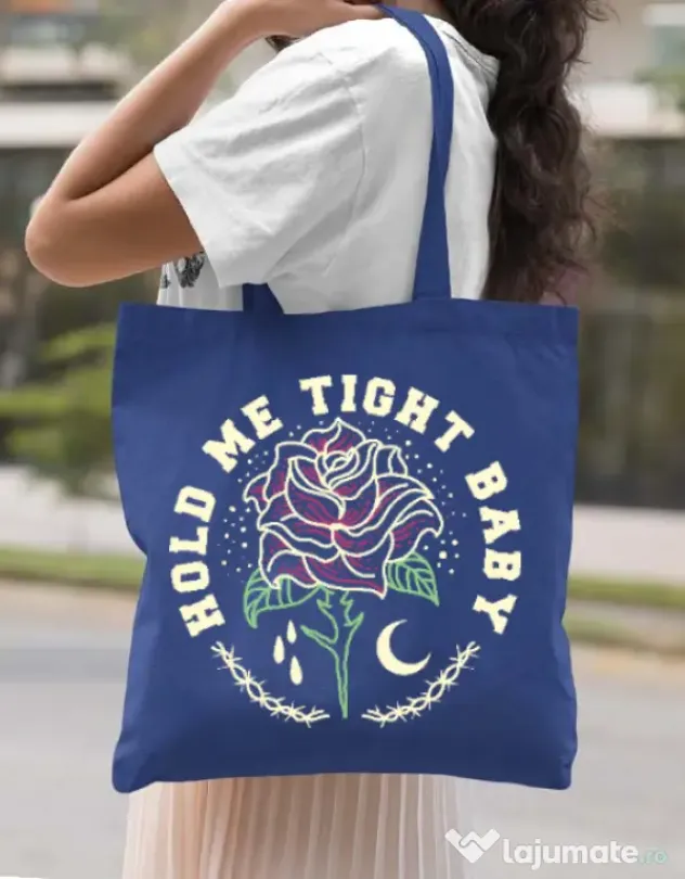 Sacosa din panza Hold me tight Albastru regal