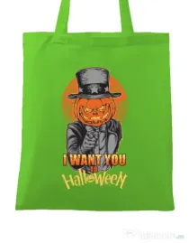 Sacosa din panza I want you to halloween Verde mar