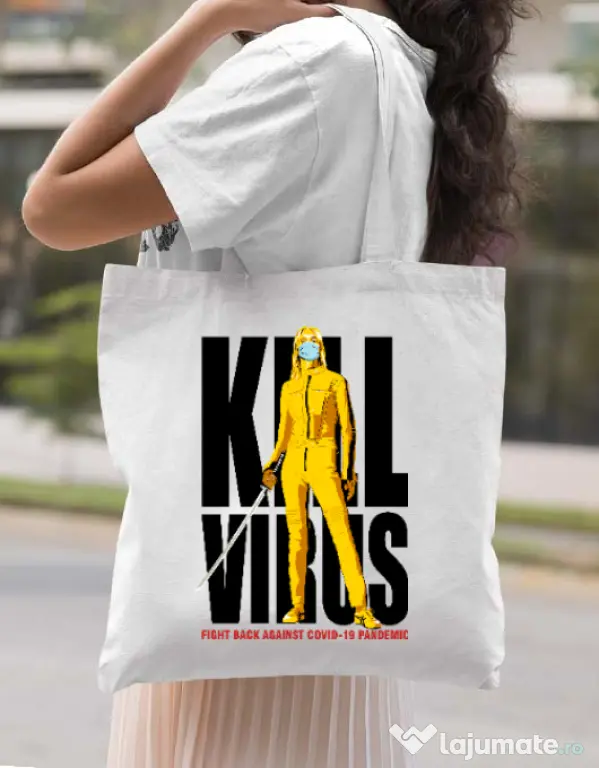 Sacosa din panza Kill bill Alb