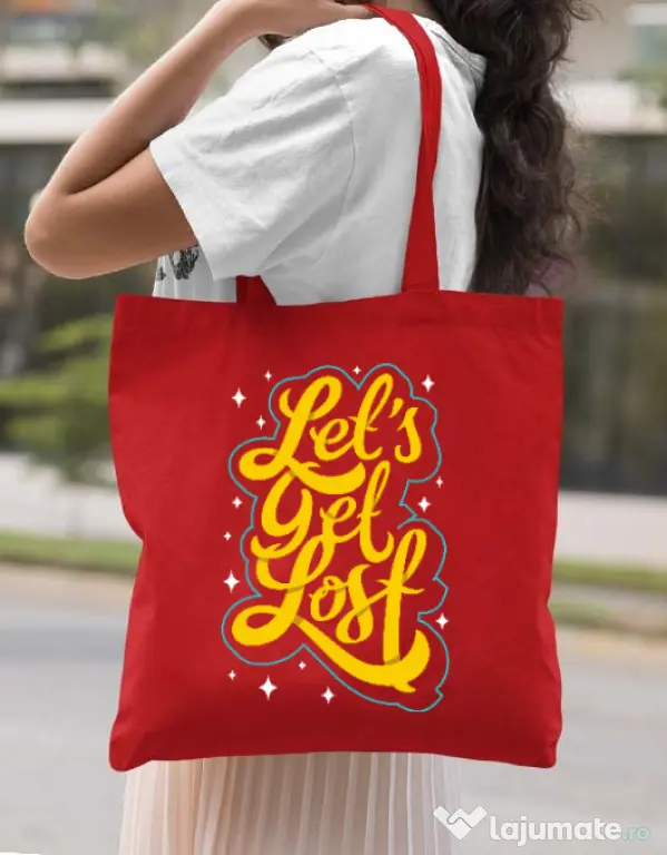 Sacosa din panza Let\'s get lost Rosu