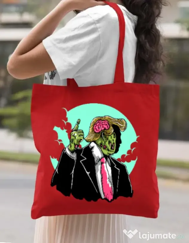 Sacosa din panza Make zombies great again Rosu