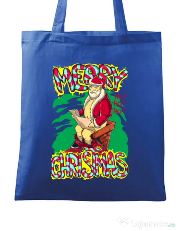 Sacosa din panza Naughty Santa Albastru regal