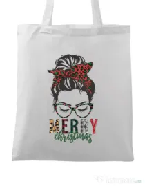Sacosa din panza Pin Up Christmas Alb