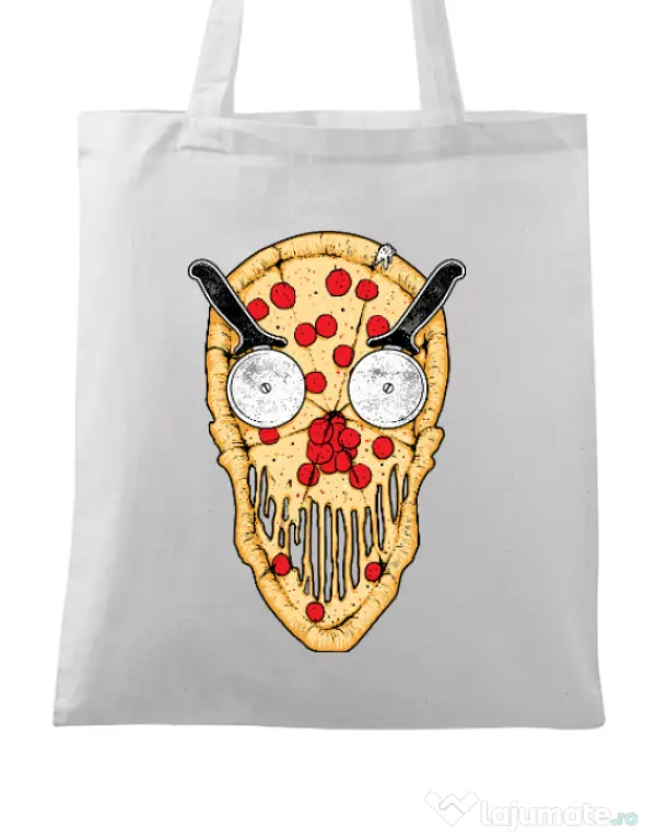 Sacosa din panza Pizza skull Alb