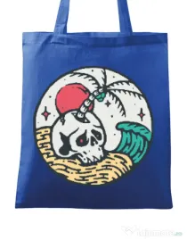 Sacosa din panza Skull and beach Albastru regal