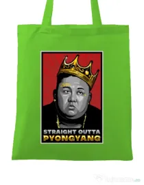 Sacosa din panza Straight outta Pyongyang Verde mar
