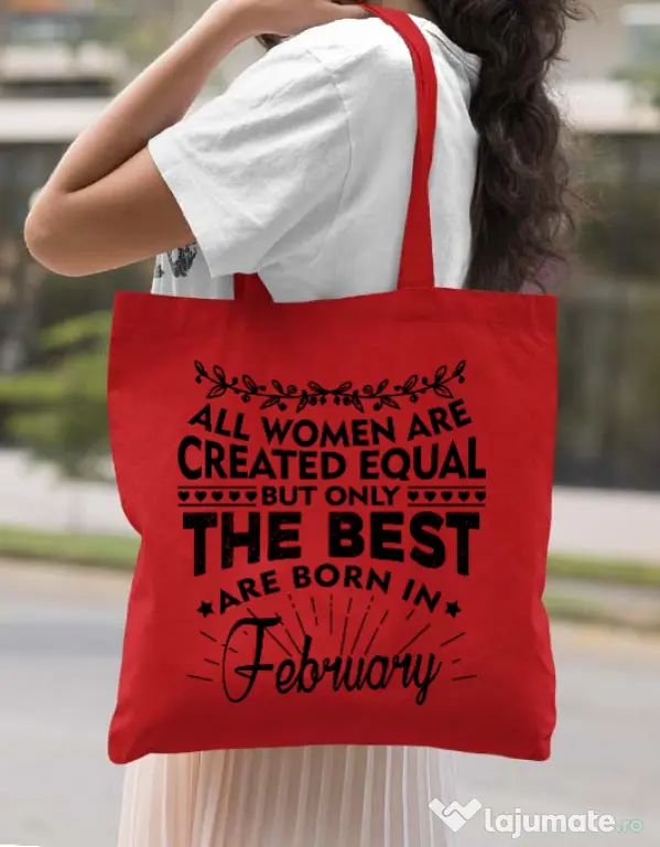Sacosa din panza The best women are born in February Rosu