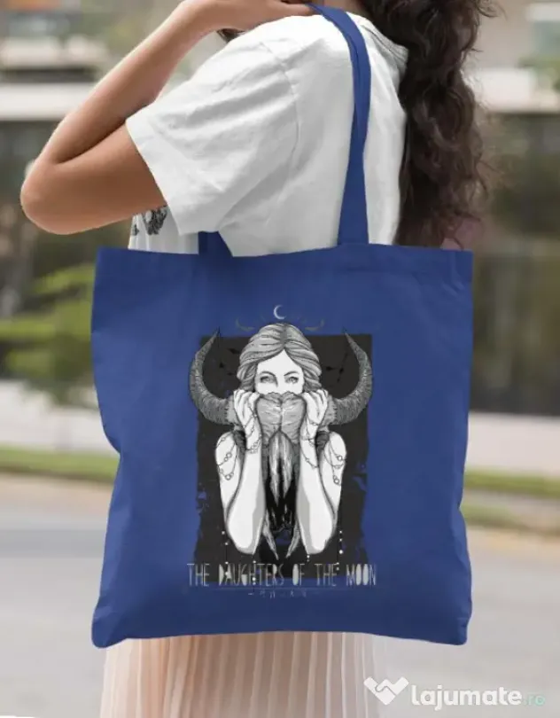 Sacosa din panza The Daughters Of The Moon Albastru regal