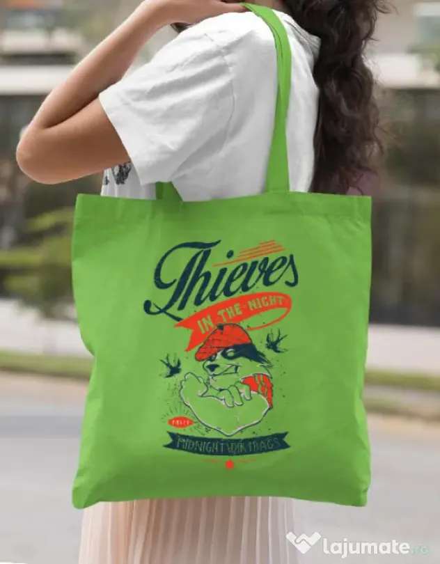 Sacosa din panza Thieves in the Night Verde mar