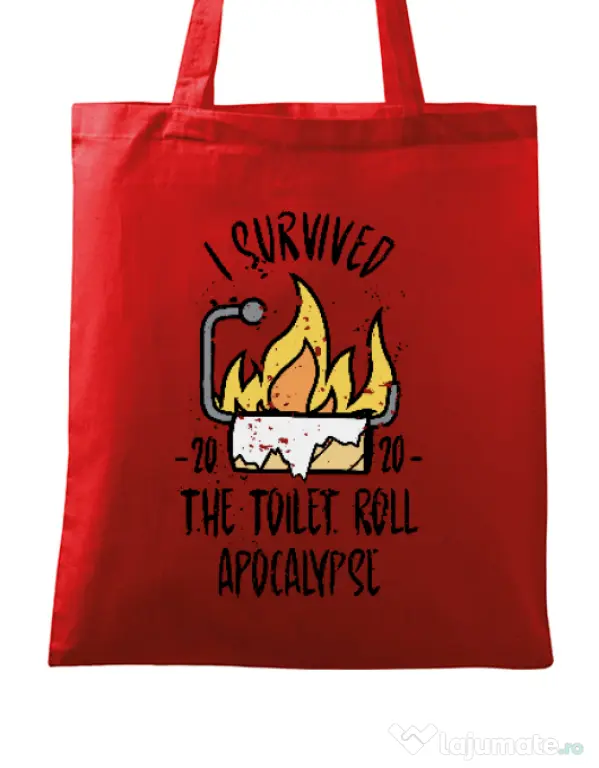 Sacosa din panza Toilet roll apocalypse Rosu