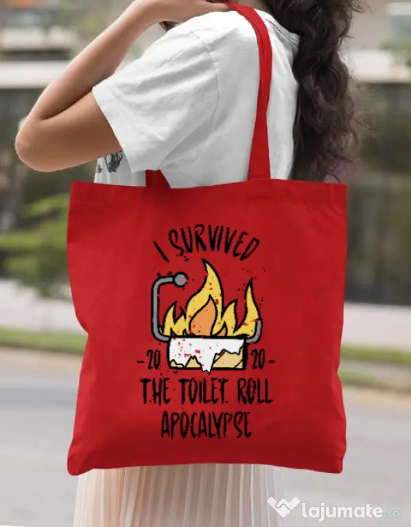 Sacosa din panza Toilet roll apocalypse Rosu