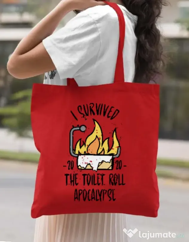 Sacosa din panza Toilet roll apocalypse Rosu