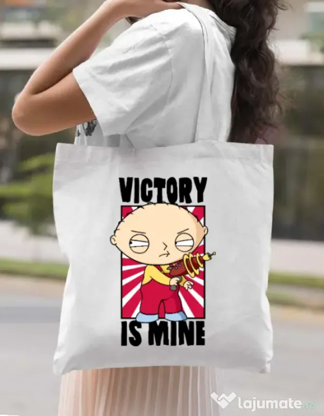 Sacosa din panza Victory is mine Alb