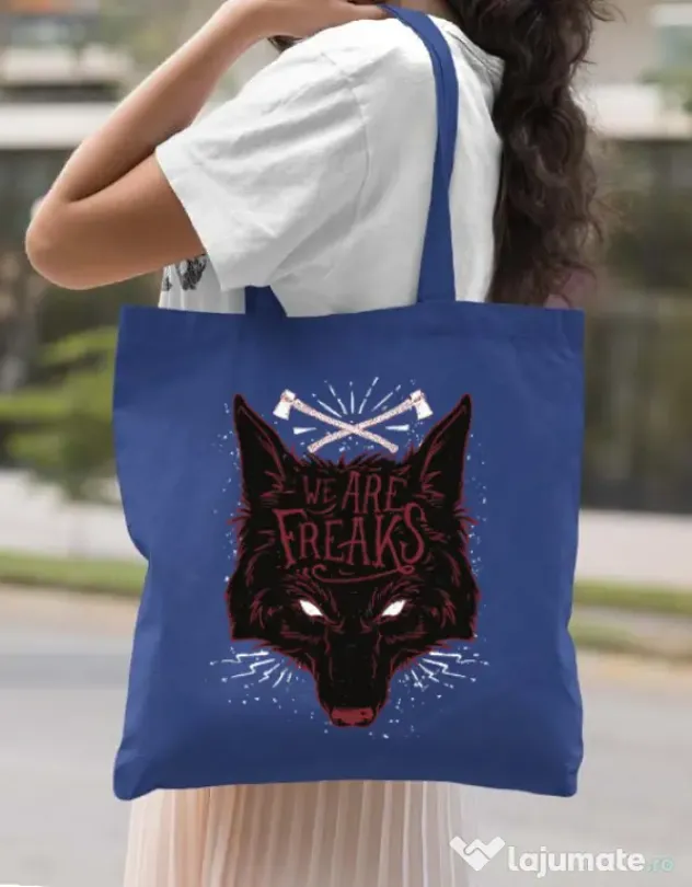 Sacosa din panza We are freaks Albastru regal