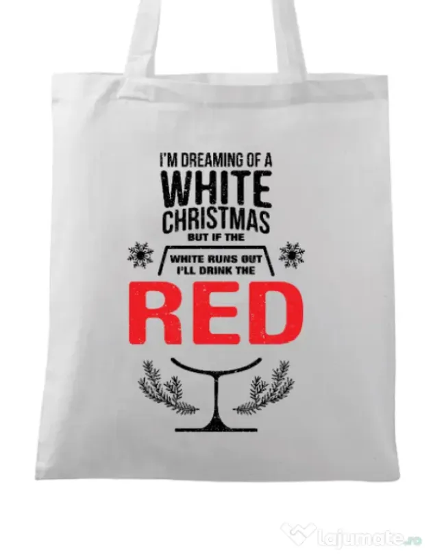 Sacosa din panza White Christmas Alb