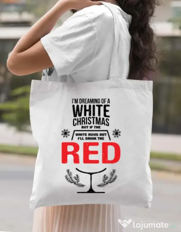 Sacosa din panza White Christmas Alb