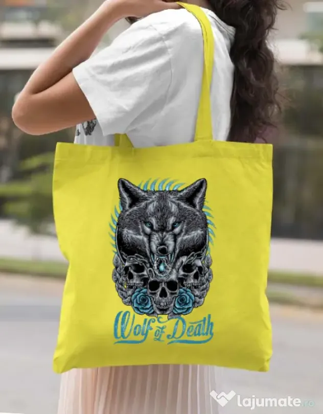 Sacosa din panza Wolf of death Galben