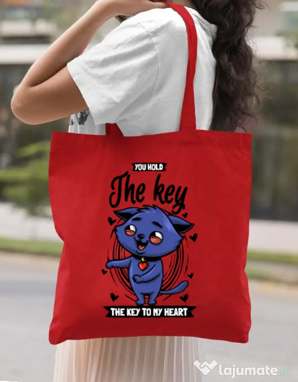 Sacosa din panza You hold the key Rosu