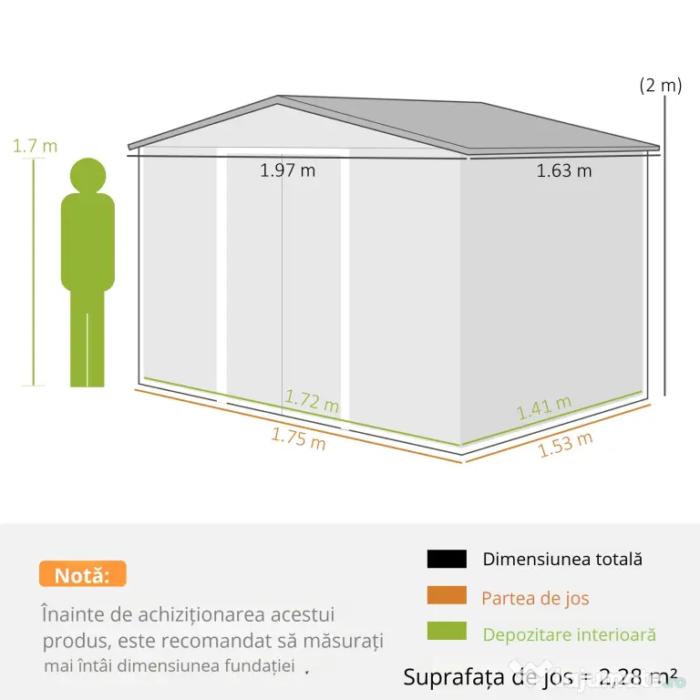 Magazie de grădină robuste din oțel cu uși glisante, efect lemn, 197,5 x 160 x 178‑201 cm – depozitare unelte & scule