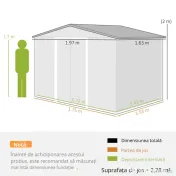 Magazie de grădină robuste din oțel cu uși glisante, efect lemn, 197,5 x 160 x 178‑201 cm – depozitare unelte & scule