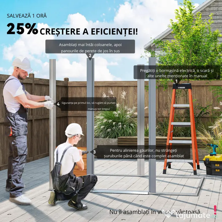 Magazie de grădină robuste din oțel cu uși glisante, efect lemn, 197,5 x 160 x 178‑201 cm – depozitare unelte & scule