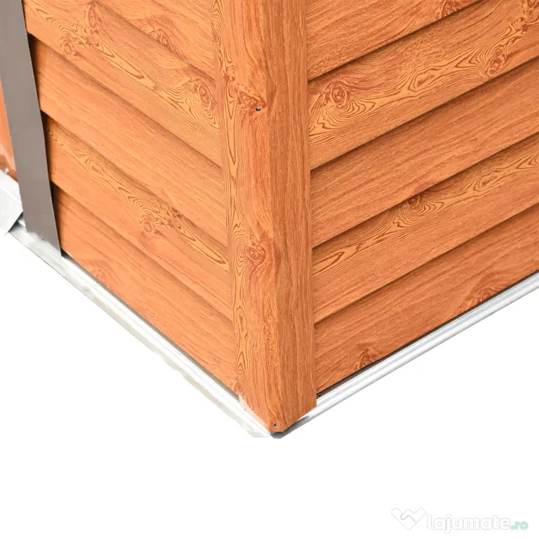 Magazie de grădină robuste din oțel cu uși glisante, efect lemn, 197,5 x 160 x 178‑201 cm – depozitare unelte & scule