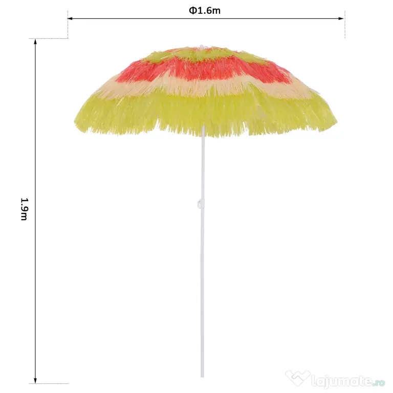 Outsunny Umbrelă Hawaiană Portabilă, Acoperitoare Ø160cm, Impermeabilă, Înălțime până la 180cm