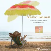 Outsunny Umbrelă Hawaiană Portabilă, Acoperitoare Ø160cm, Impermeabilă, Înălțime până la 180cm 