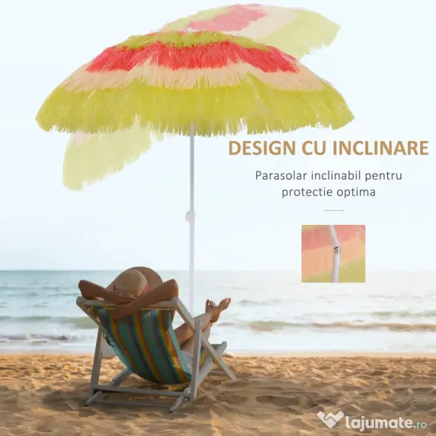 Outsunny Umbrelă Hawaiană Portabilă, Acoperitoare Ø160cm, Impermeabilă, Înălțime până la 180cm