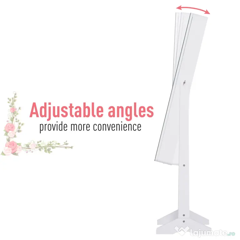 HOMCOM Cutie pentru Bijuterii cu Oglindă și Iluminare LED, Design Elegant, Alb, 30x146x36 cm | Aosom Romania