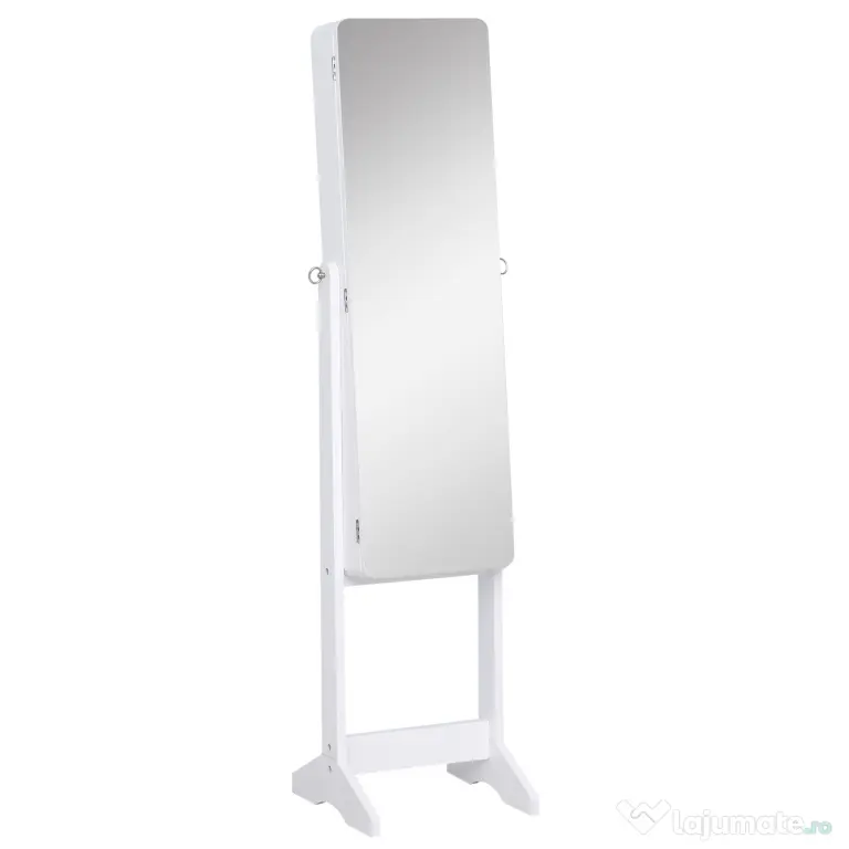 HOMCOM Cutie pentru Bijuterii cu Oglindă și Iluminare LED, Design Elegant, Alb, 30x146x36 cm | Aosom Romania