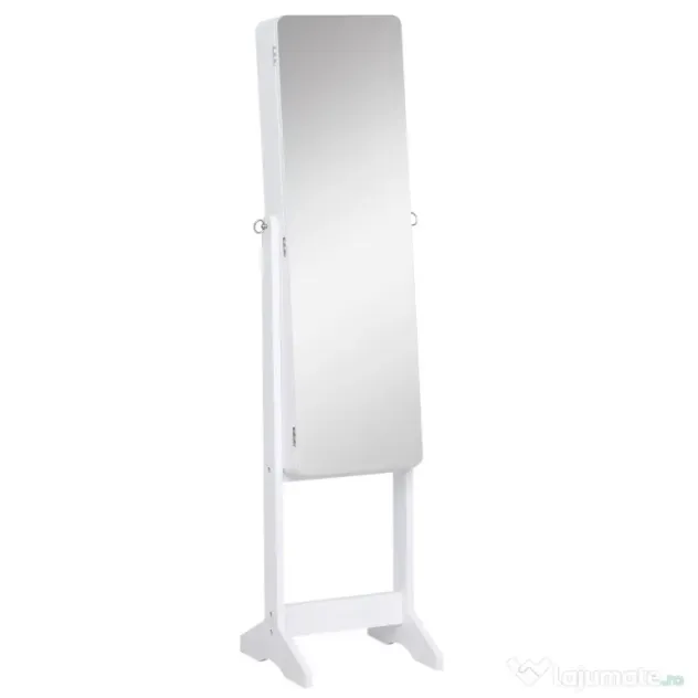 HOMCOM Cutie pentru Bijuterii cu Oglindă și Iluminare LED, Design Elegant, Alb, 30x146x36 cm | Aosom Romania