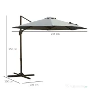 Outsunny Umbrel de Gradină cu Manivelă cu Înclinare Reglabilă, Umbrelă cu Braț și Stinghii, Ø2.95x2.5 m, Gri | Aosom Romania 