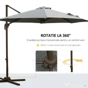 Outsunny Umbrel de Gradină cu Manivelă cu Înclinare Reglabilă, Umbrelă cu Braț și Stinghii, Ø2.95x2.5 m, Gri | Aosom Romania 