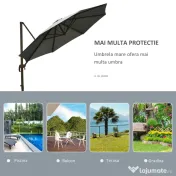 Outsunny Umbrel de Gradină cu Manivelă cu Înclinare Reglabilă, Umbrelă cu Braț și Stinghii, Ø2.95x2.5 m, Gri | Aosom Romania 