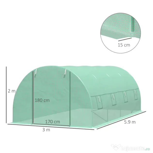 Sera tip Tunel pentru Plante Outsunny, Verde, sera de gradina | Aosom Romania