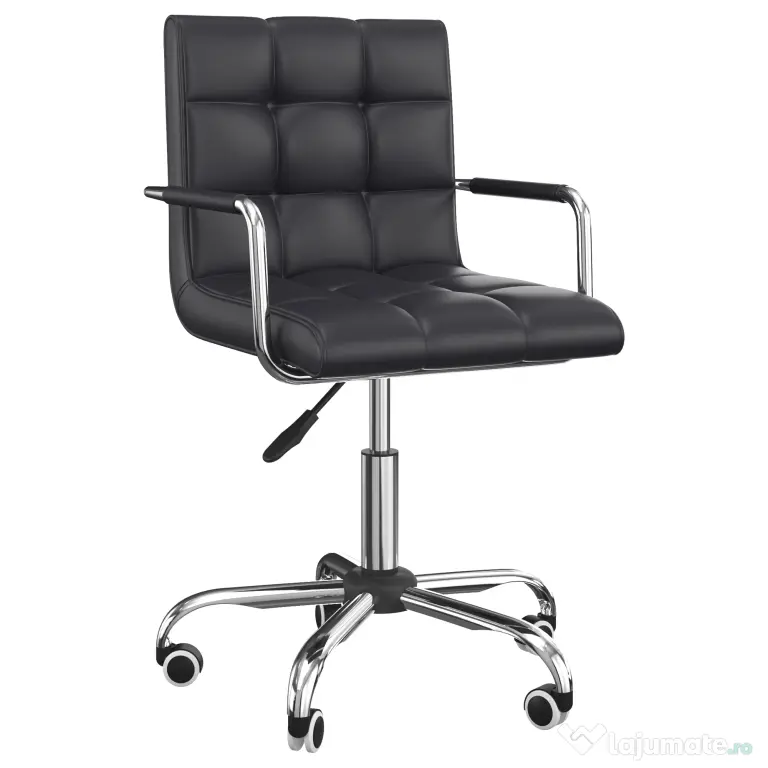 Scaun Rotativ HOMCOM cu Brațe din Piele Sintetică, Negru 52.5x54x94cm | Aosom Romania