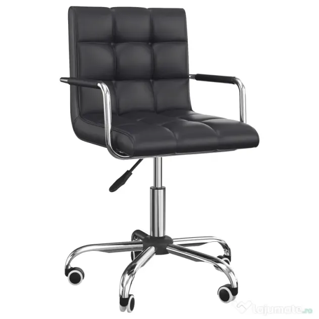 Scaun Rotativ HOMCOM cu Brațe din Piele Sintetică, Negru 52.5x54x94cm | Aosom Romania