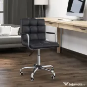 Scaun Rotativ HOMCOM cu Brațe din Piele Sintetică, Negru 52.5x54x94cm | Aosom Romania
