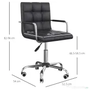 Scaun Rotativ HOMCOM cu Brațe din Piele Sintetică, Negru 52.5x54x94cm | Aosom Romania