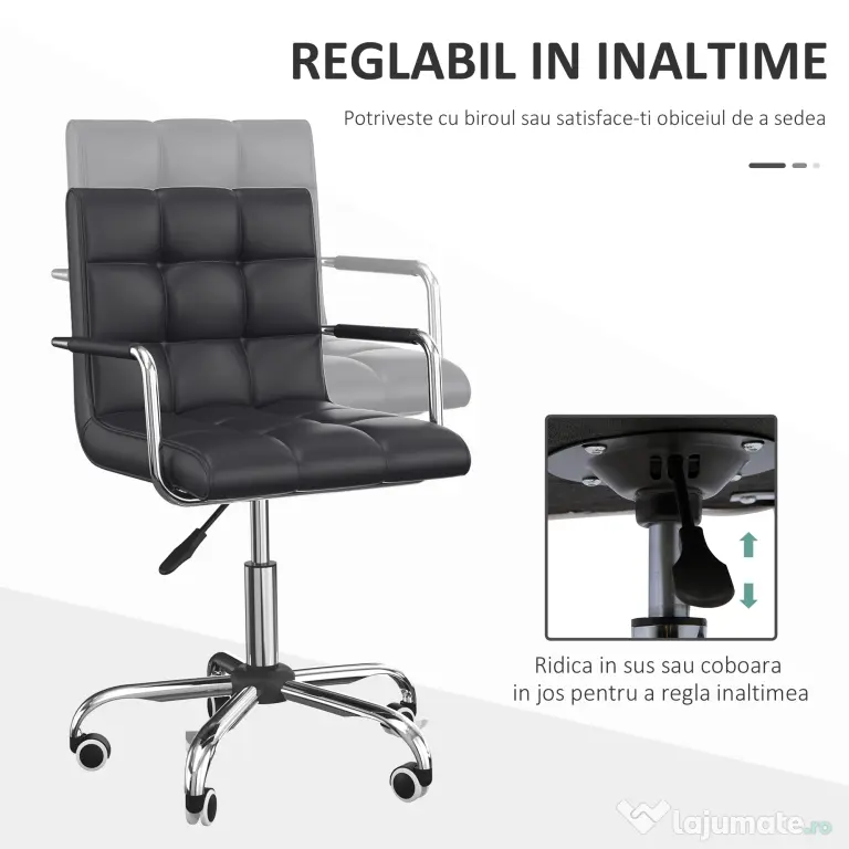 Scaun Rotativ HOMCOM cu Brațe din Piele Sintetică, Negru 52.5x54x94cm | Aosom Romania