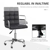 Scaun Rotativ HOMCOM cu Brațe din Piele Sintetică, Negru 52.5x54x94cm | Aosom Romania