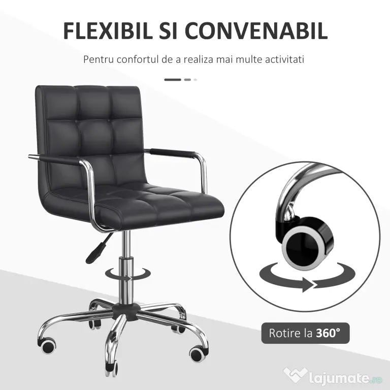 Scaun Rotativ HOMCOM cu Brațe din Piele Sintetică, Negru 52.5x54x94cm | Aosom Romania