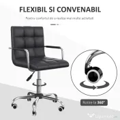 Scaun Rotativ HOMCOM cu Brațe din Piele Sintetică, Negru 52.5x54x94cm | Aosom Romania