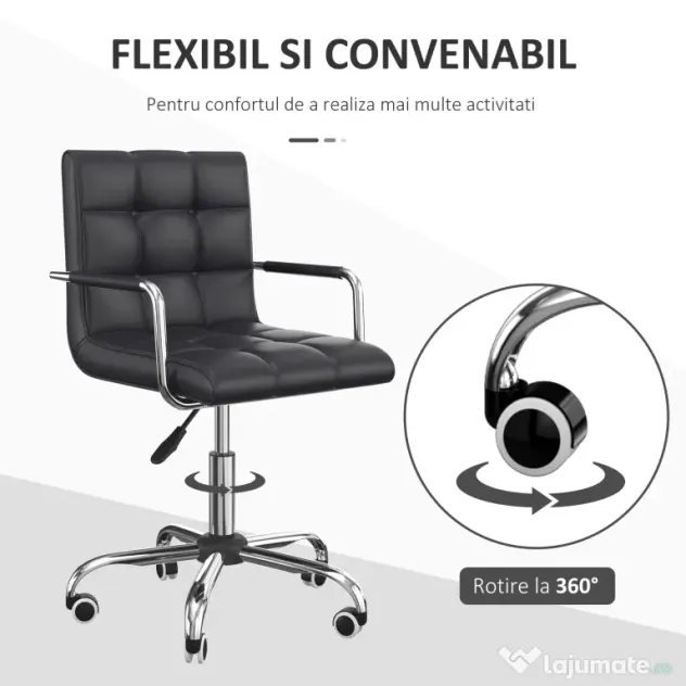 Scaun Rotativ HOMCOM cu Brațe din Piele Sintetică, Negru 52.5x54x94cm | Aosom Romania