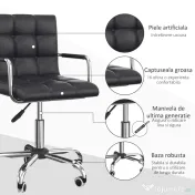Scaun Rotativ HOMCOM cu Brațe din Piele Sintetică, Negru 52.5x54x94cm | Aosom Romania