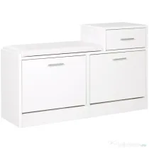 HOMCOM Dulap Pantofi cu Scaun Căptușit, 6 Perechi, 94.5x57x30cm, Lemn Granulat, Alb | Aosom Romania