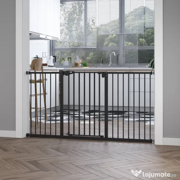 Gard extensibil PawHut din fier pentru animale, negru | Aosom Romania